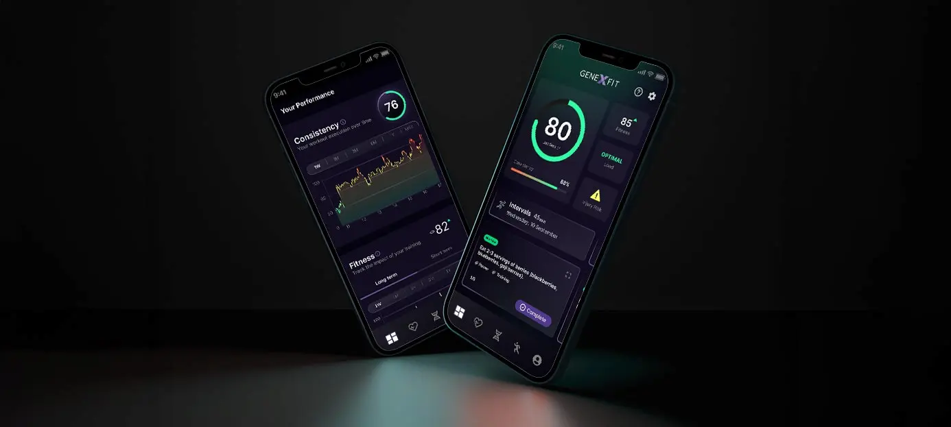 Mobile phones showing the 3X4 GENEFIT app